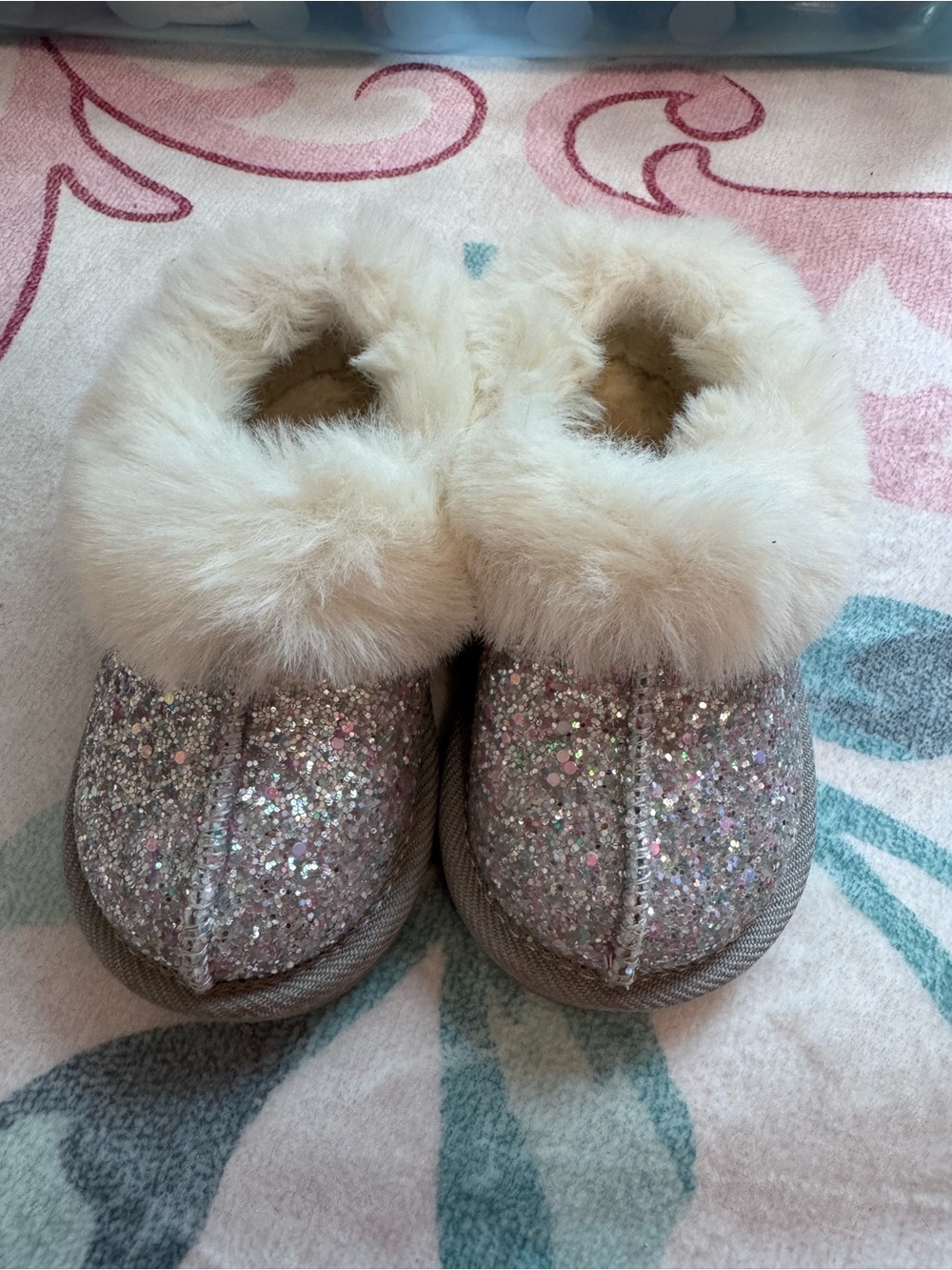 Cat & Jack Sparkle Pink Faux-Fur Cuff Kids Slippers